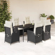 Set da Pranzo da Giardino 7 pz Nero con Cuscini in Polyrattan 3213160