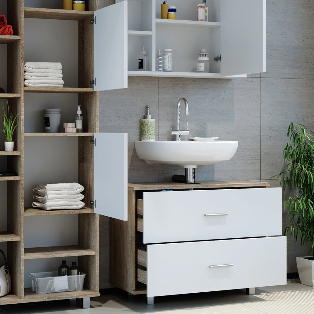 Vicco Set mobili bagno Bianco/Sonoma 3 pezzi, con base 80 cm