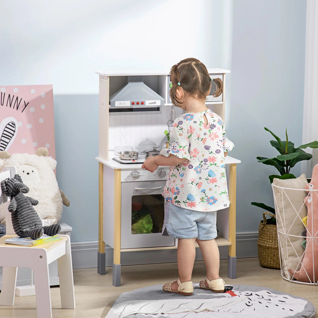 Cucina Giocattolo per Bambini 60x30,5x93,2 cm con Luci e Utensili in MDF e PP Grigio e Bianco