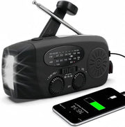 Radio di Emergenza - Opwindabile - 2000 mAh - Radio con Batteria Ricaricabile - Kit di Emergenza - Opwindabile - Solare - Torcia da Tasca - Powerbank - Su Batterie - Nero - Portatile - Per Emergenze/Camping