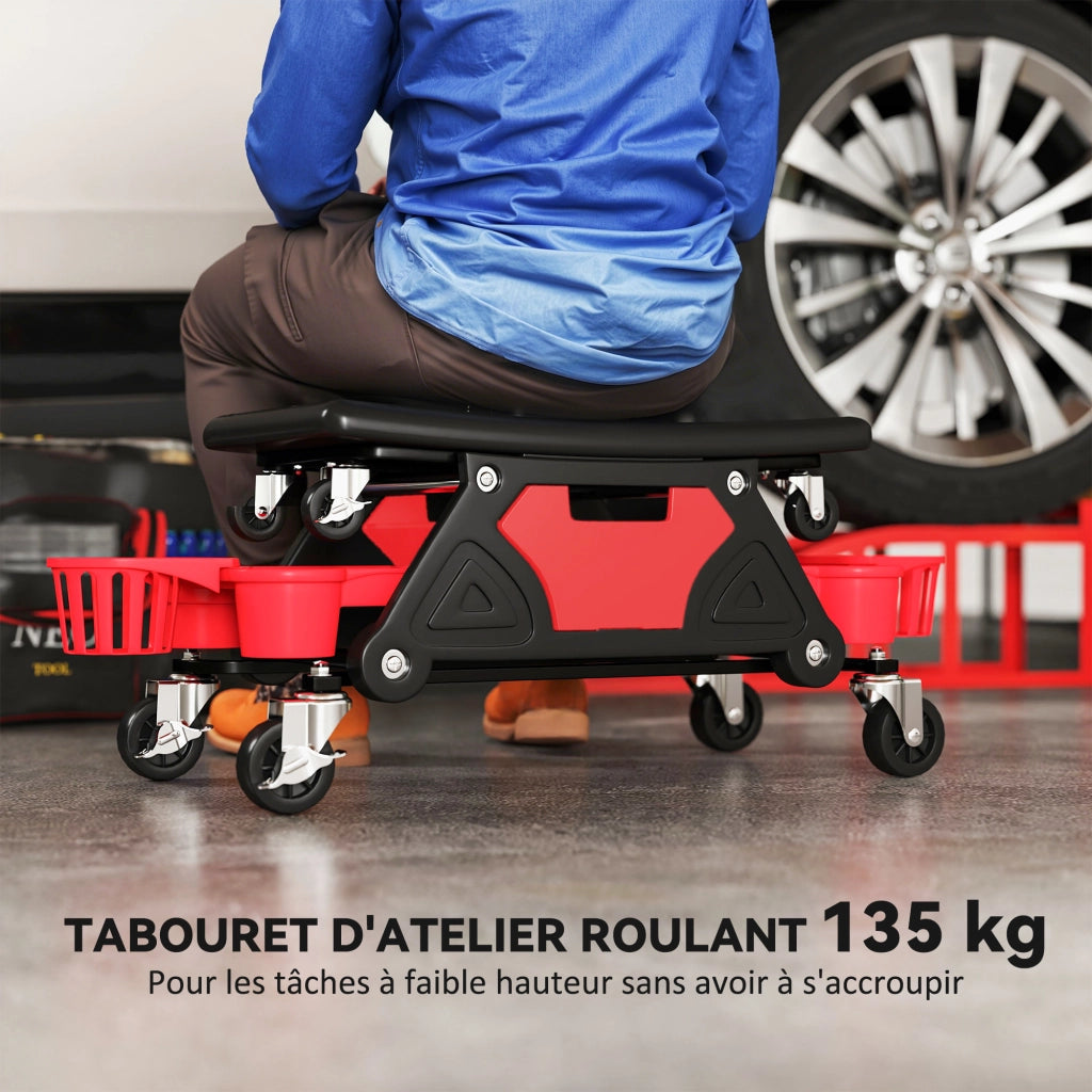 Sgabello da lavoro mobile con rotelle ¨C zephmum ¨C 86x33x33cm, rosso