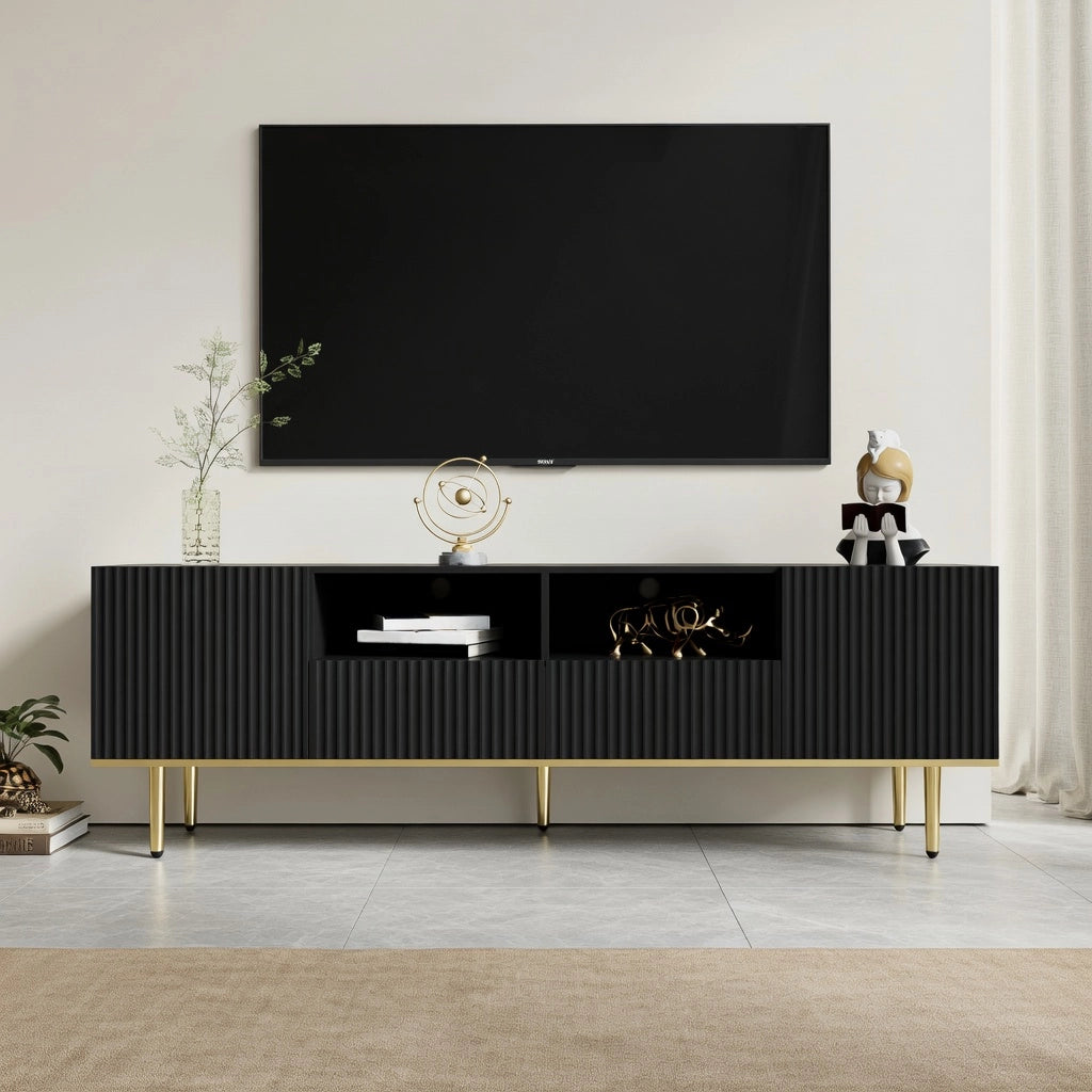Cassettiera per TV nera in truciolare lunga 165 cm