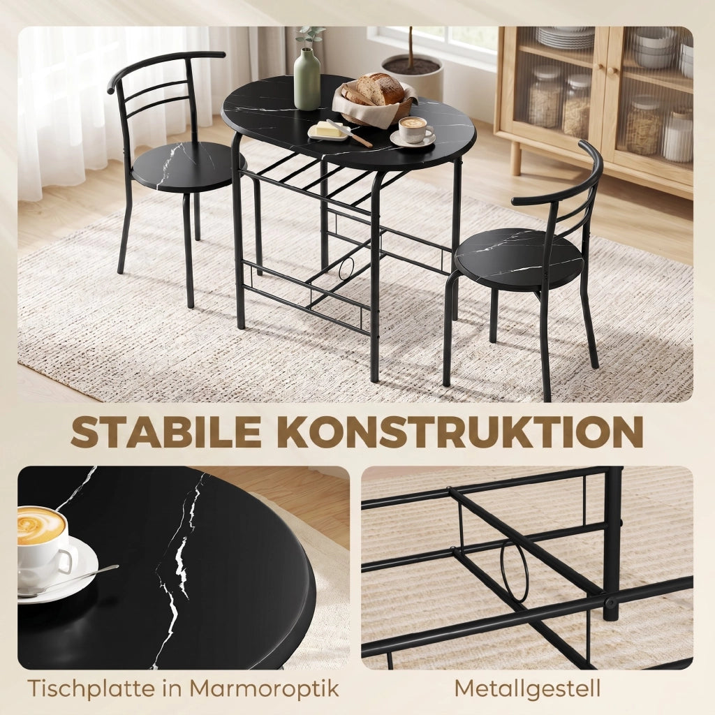 Set tavolo pranzo 3 pezzi con sedie 2 persone scaffale nero effetto marmo ¨C Xylo