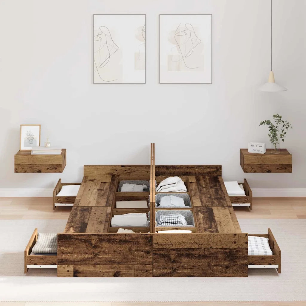 Struttura letto con contenitore-Giroletto con contenitore Legno vecchio 120 x 190 cm 981364