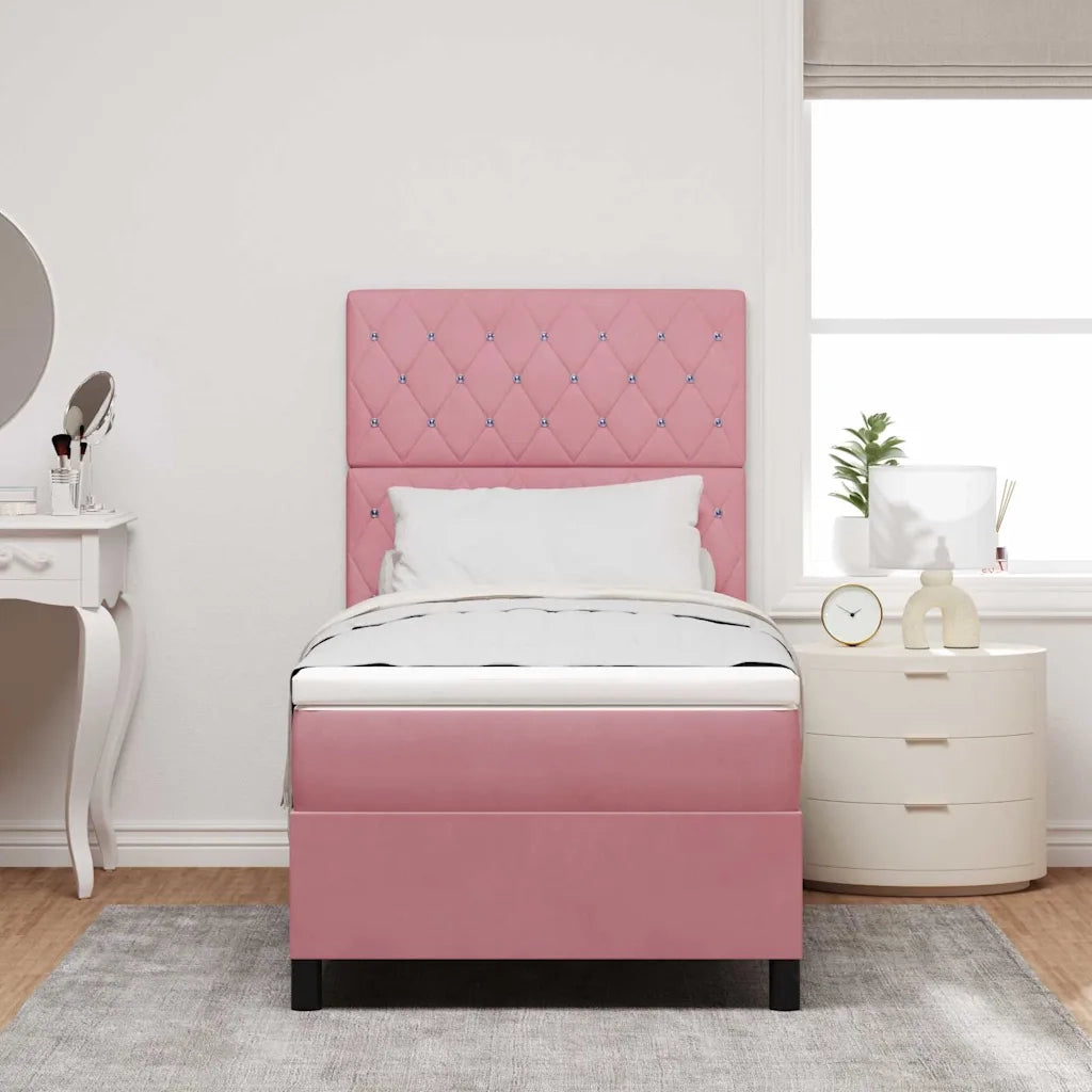 Letto a Sorgente LED con materasso Rosa 100 x 200 cm Velluto 3343231