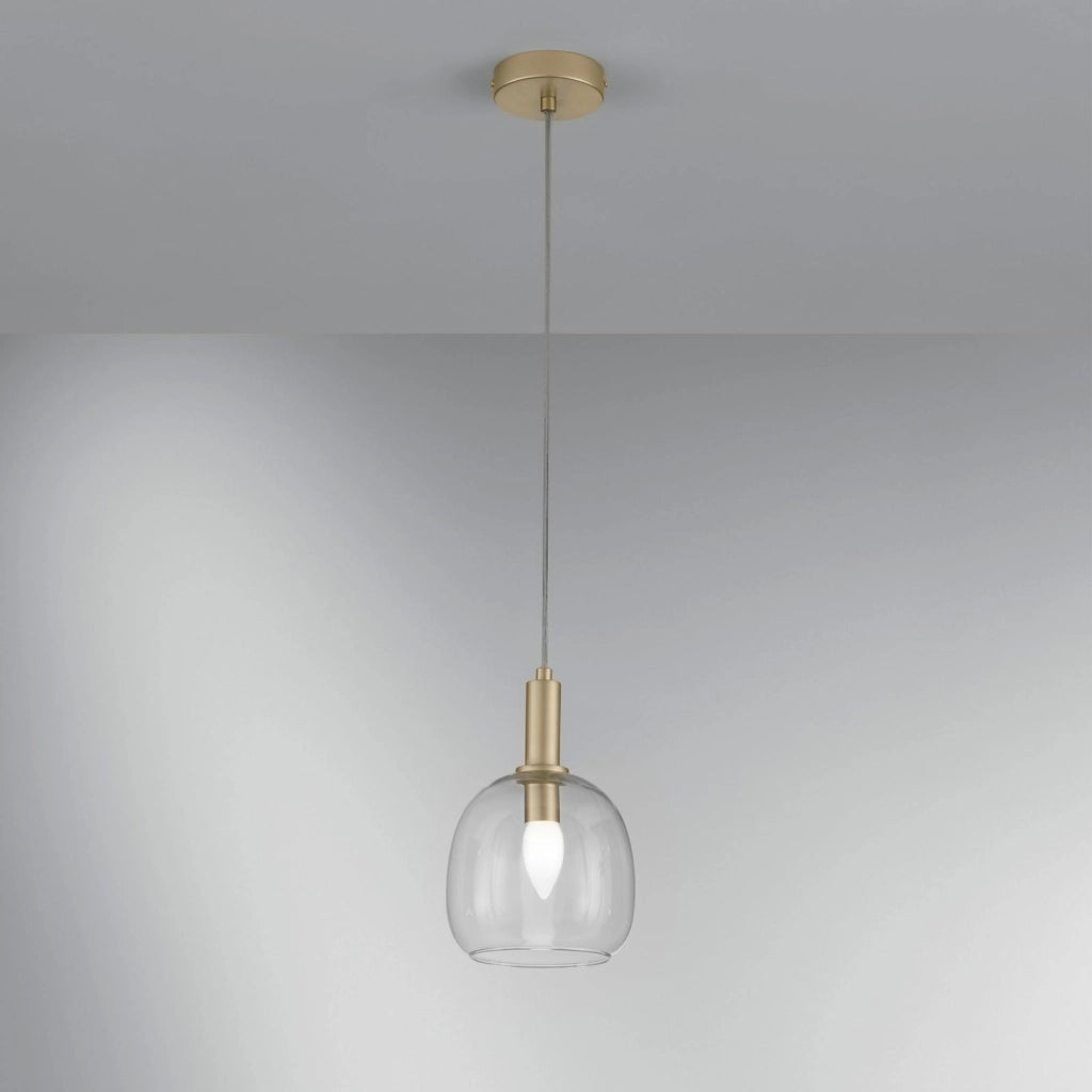 LAMPADARIO BRANDY 1XE14 D.16XH150CM ORO E VETRO.