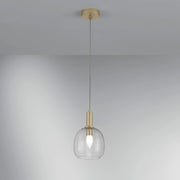 LAMPADARIO BRANDY 1XE14 D.16XH150CM ORO E VETRO.