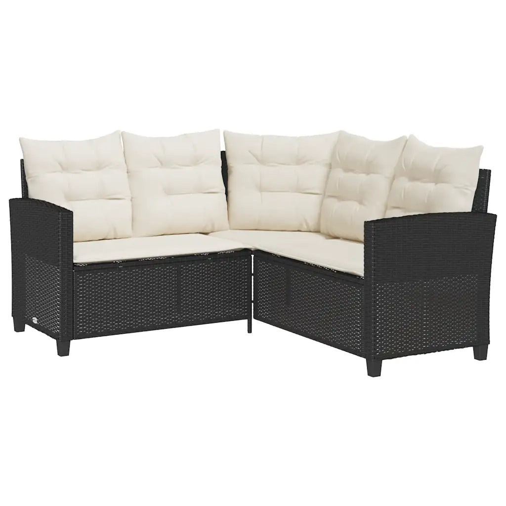 Divano da Giardino con Tavolo e Cuscini a L Nero in Polyrattan 4103872