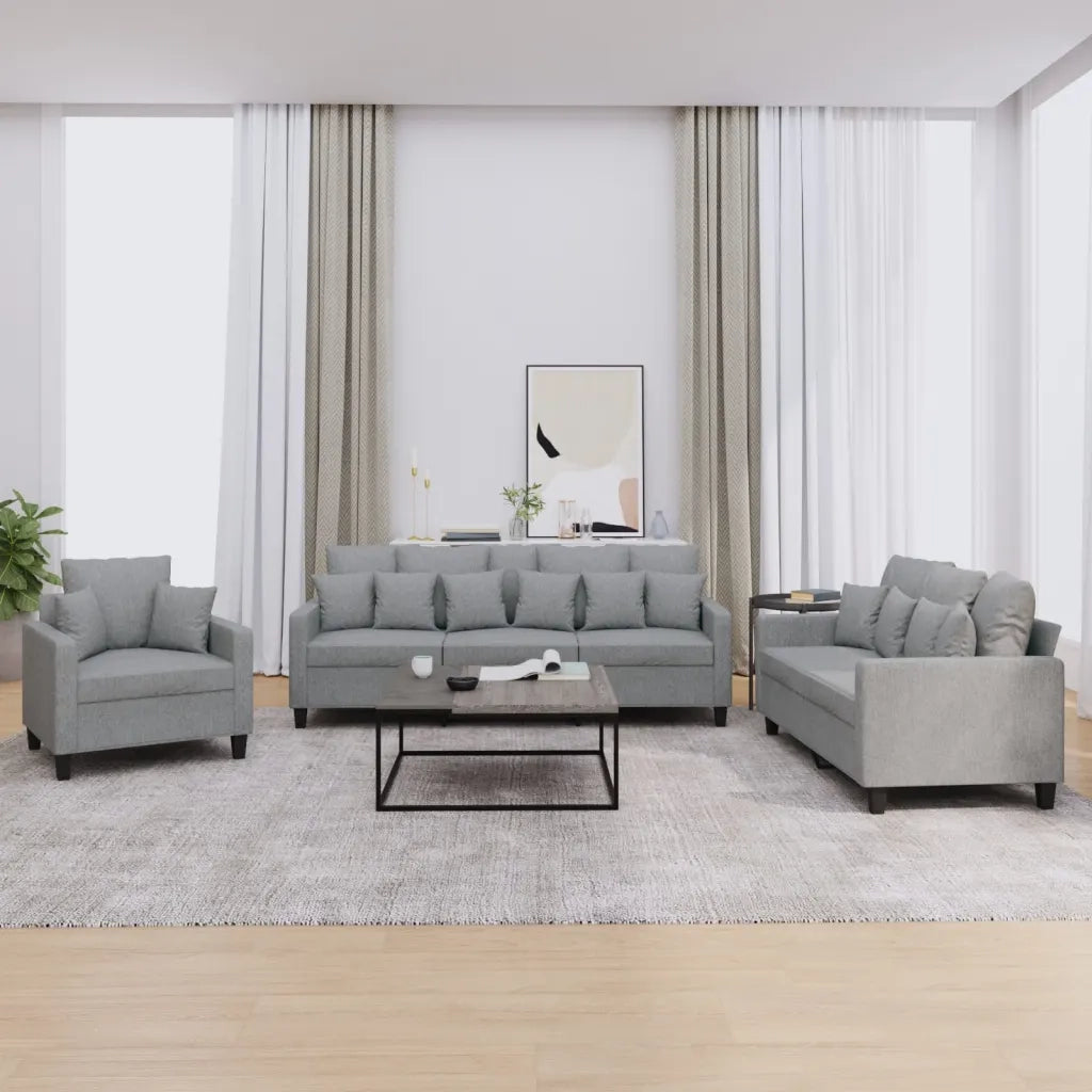 Set Divani 3 pz con Cuscini Grigio Chiaro in Tessuto 3201632