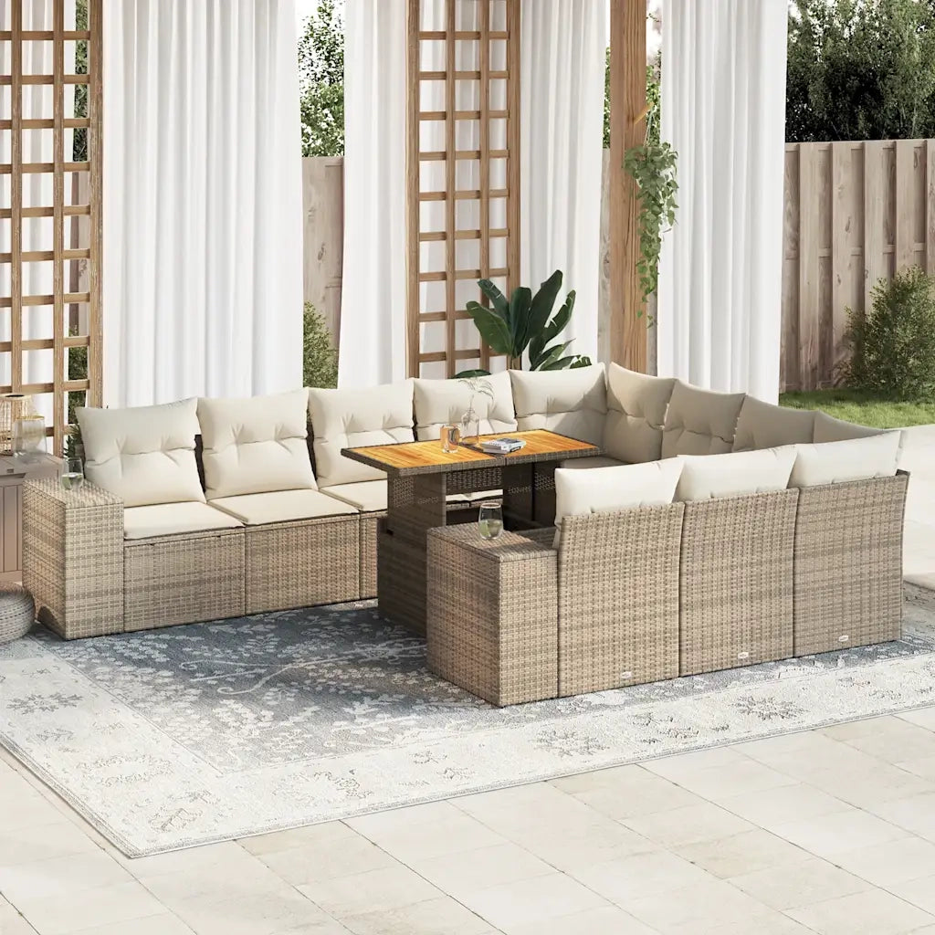 Divano da Giardino 10 pz con Cuscini Beige in Polyrattan Acacia 3327425