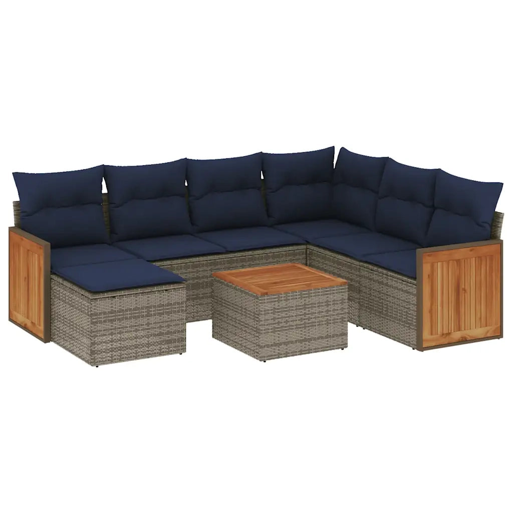 Set Divani da Giardino 8 pz con Cuscini Grigio in Polyrattan 3227895