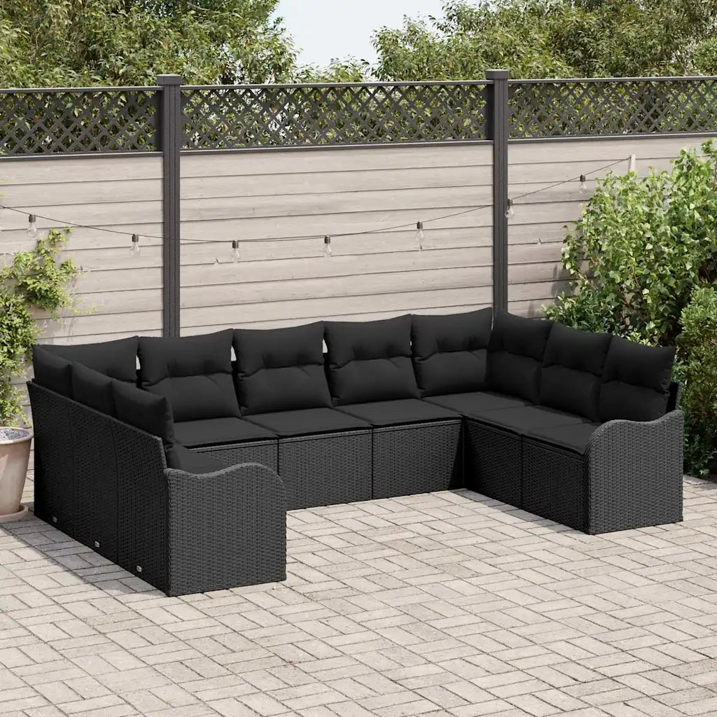 Set Divano da Giardino con archiviazione 9 pcs Nero polyrattan