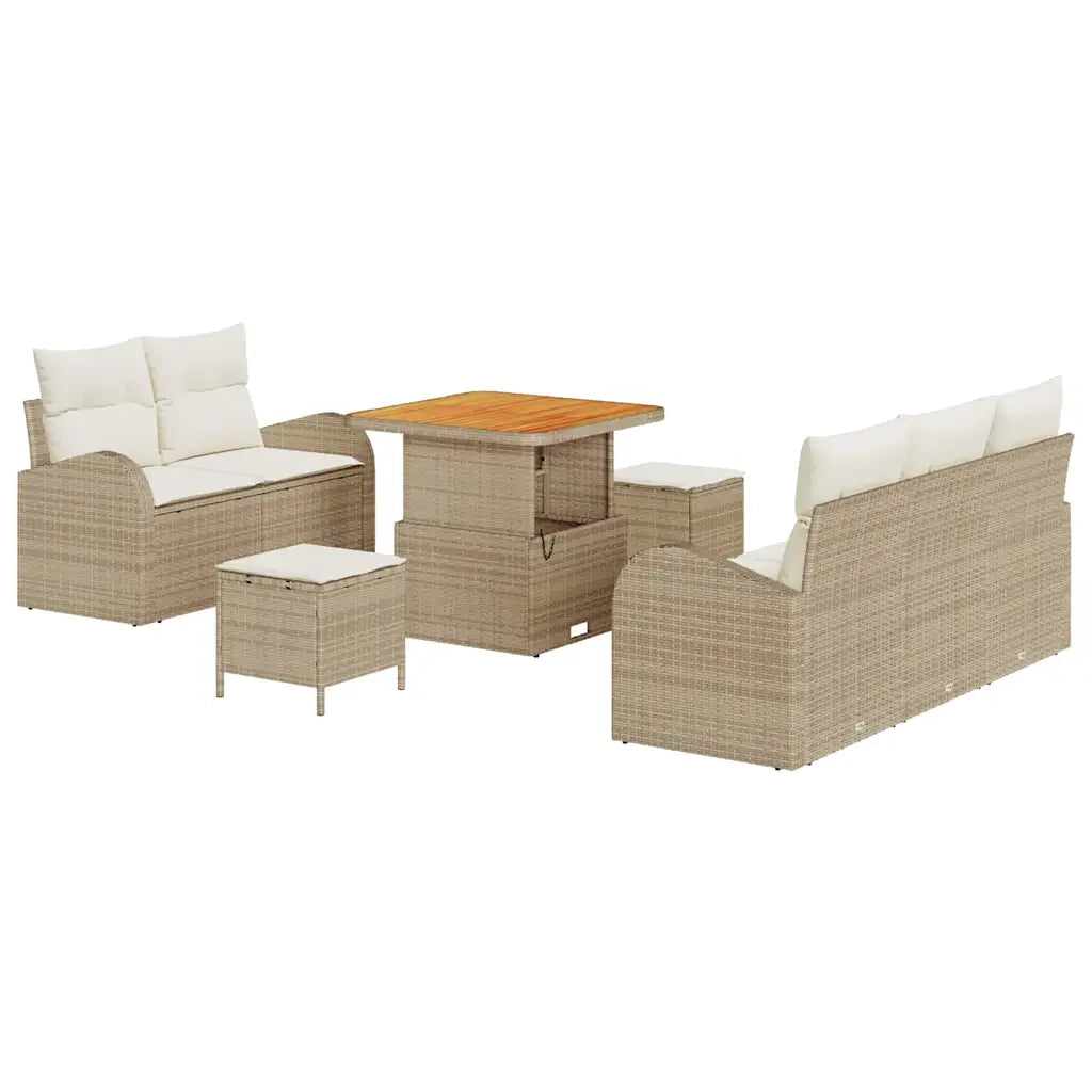 Set Divano da Giardino con cuscino 8 pcs Beige polyrattan