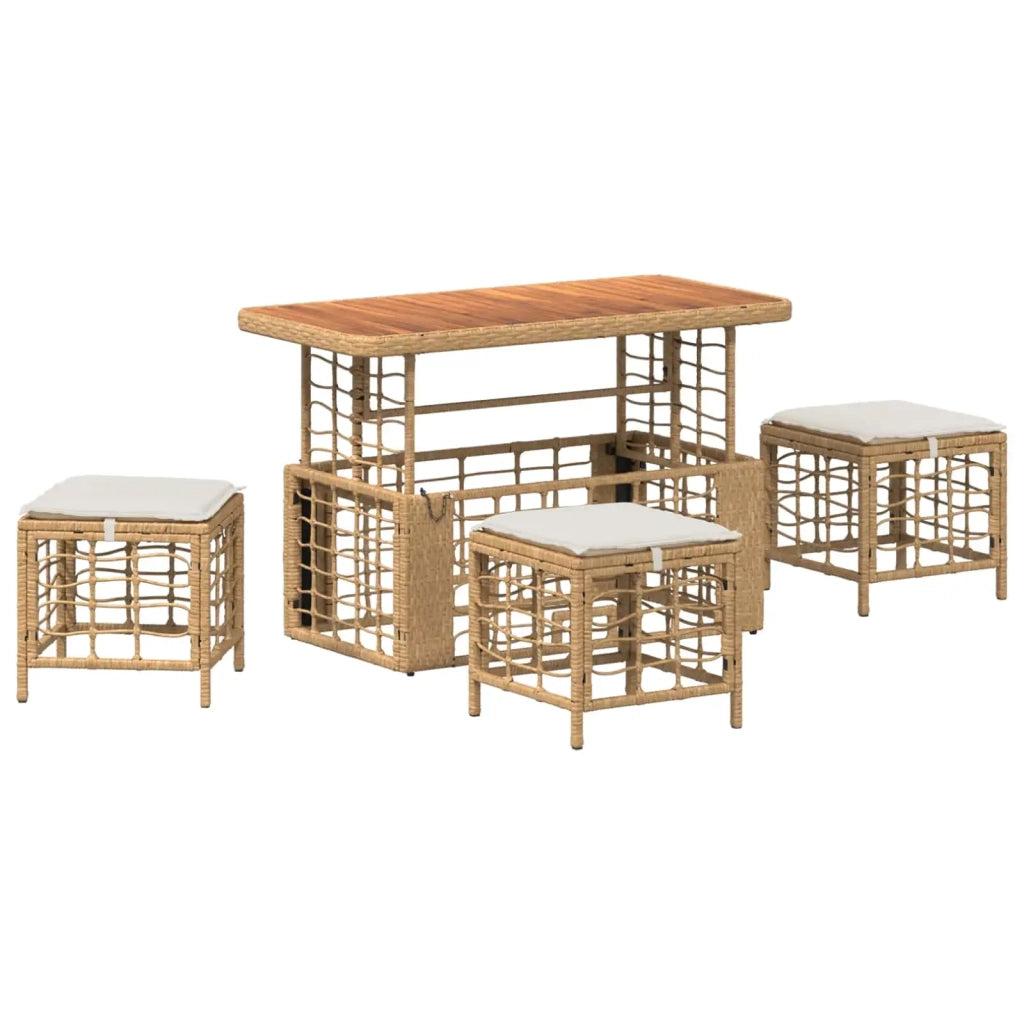 Set da Pranzo per Giardino con cuscino 4 pcs Naturale e Bianco 42026763