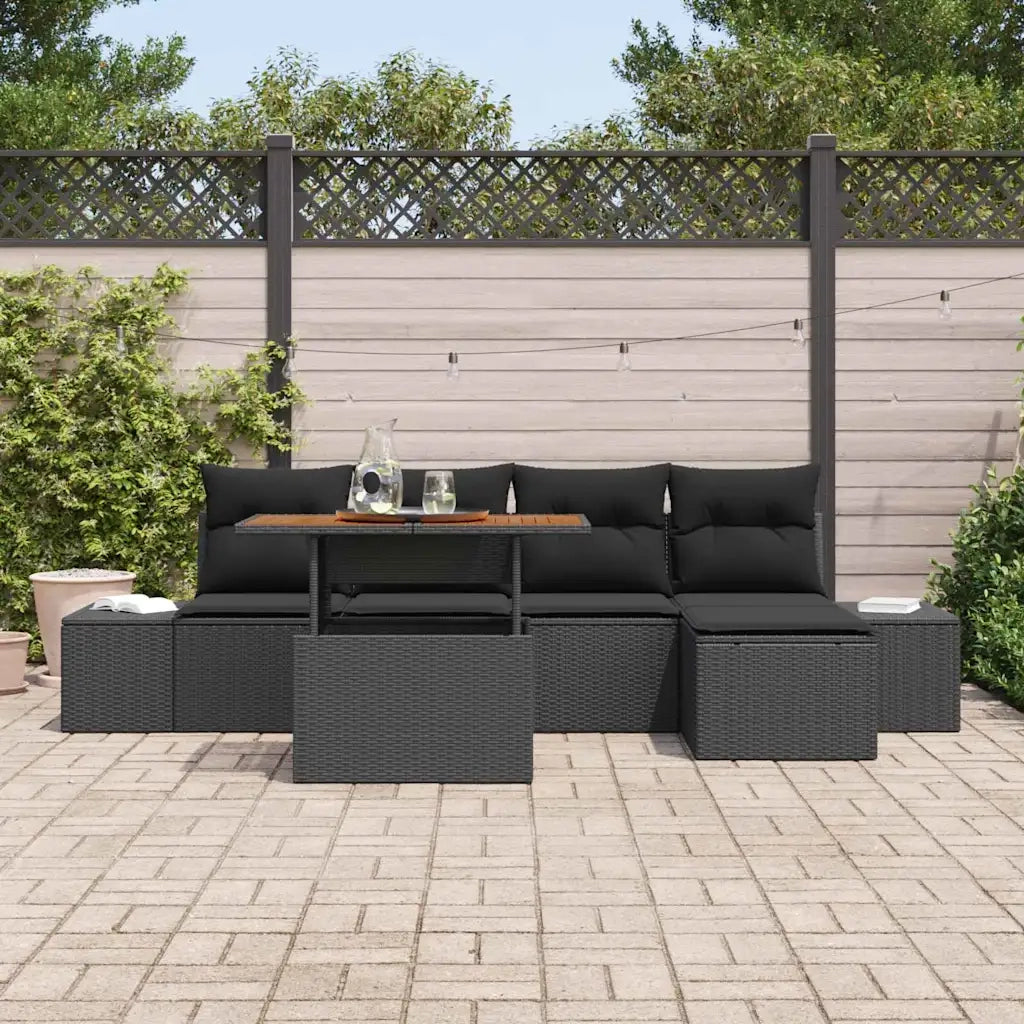 Set da Pranzo per Giardino con cuscino 6 pcs Nero e Marrone