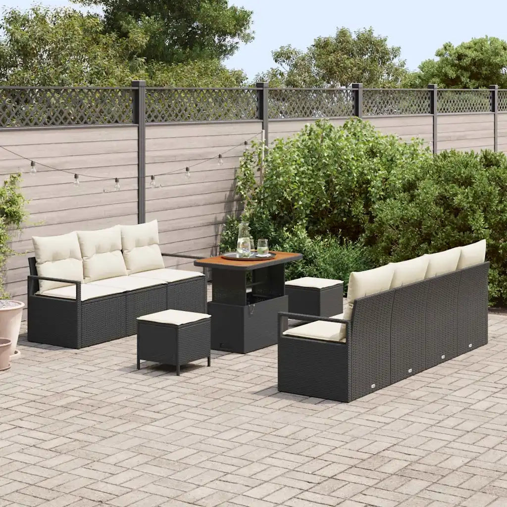 Set Divano da Giardino con cuscino 10 pcs Nero polyrattan