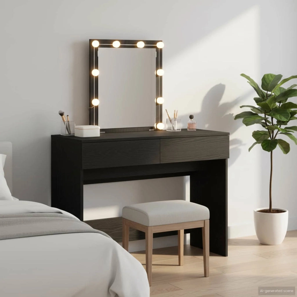 Tavolo da Trucco con cassetto Rovere Nero 100 x 40 x 130 cm 868842