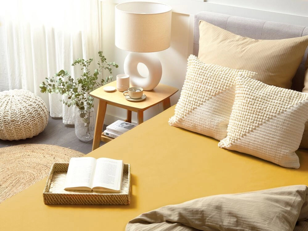 Lenzuolo con angoli cotone giallo senape 160 x 200 cm con bordi elastici modello classico a tinta unita camera da letto classica