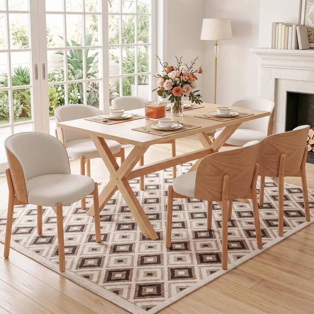 SEDIA da pranzo Set da 2 pezzi in legno e lino colore naturale