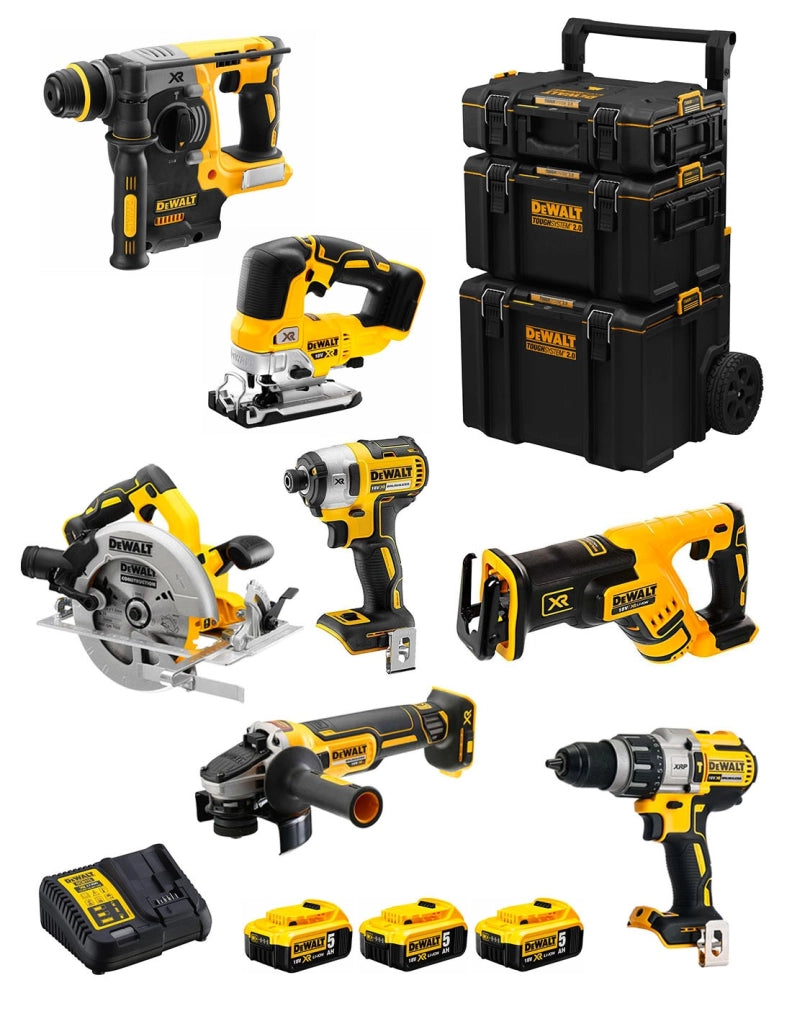 DeWALT Kit DWK703 (DCD996 + DCH273 + DCG405 + DCF887 + DCS334 + DCS570 + DCS367 + 3 x 5,0 Ah + DCB115 + Caddy 3en1)