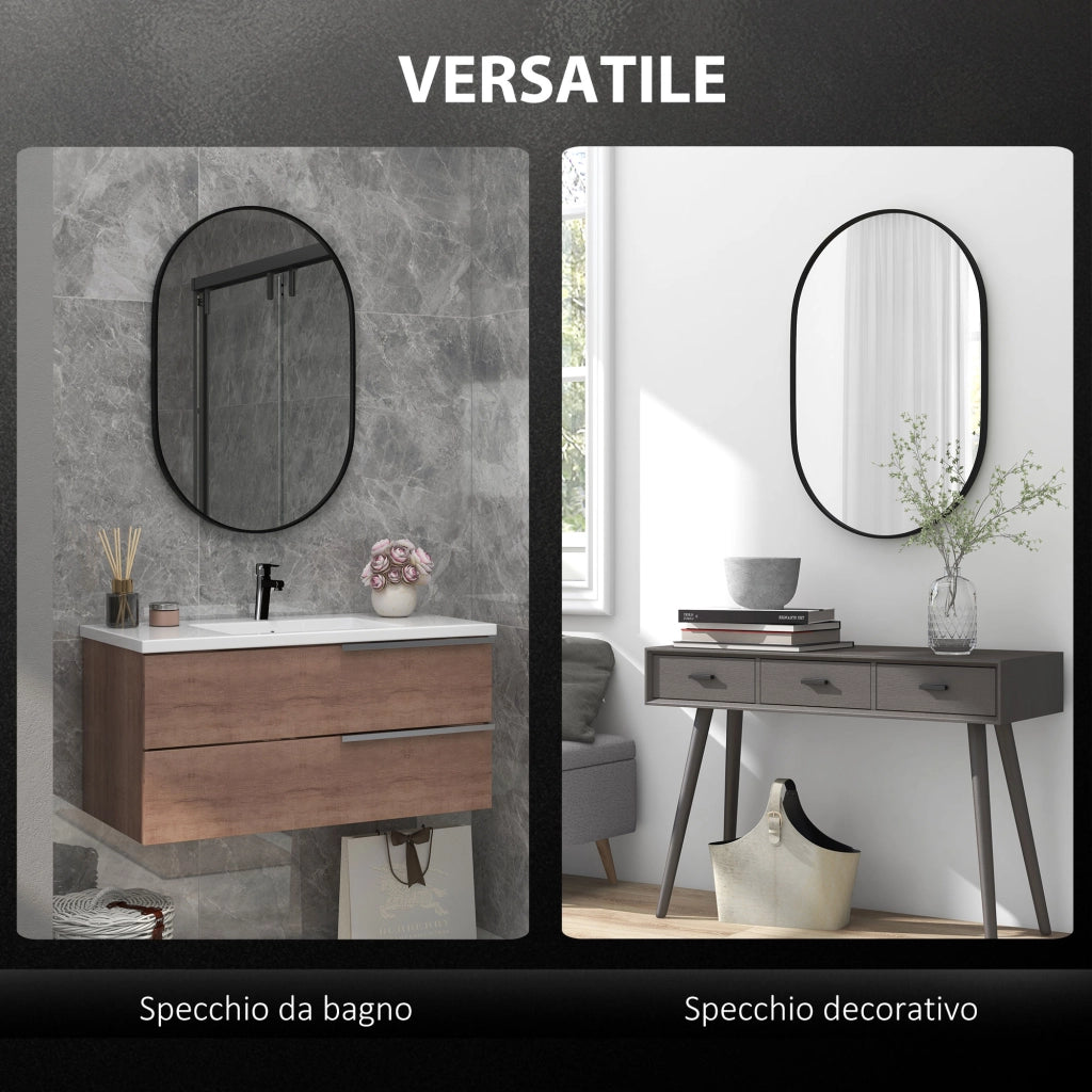 Specchio Ovale da Bagno ¨C Xylo ¨C Cornice Alluminio Nero 60x90cm