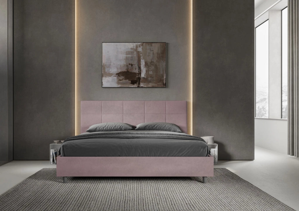 BS COM Letto matrimoniale king size con rete imbottito 200x200 microfibra glicine