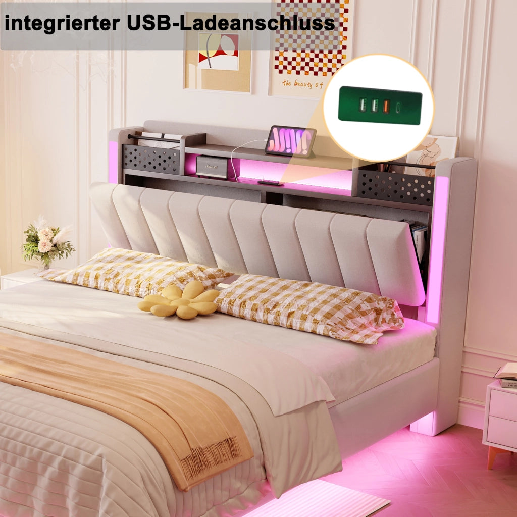 letto imbottito lino beige 140 x 200 cm