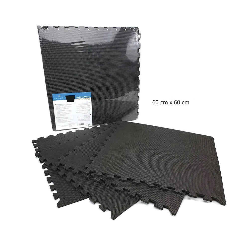 Trade Shop - Set 4 Pezzi Piastrella Eva Colore Nero 60 X 60 Cm Tappeto Puzzle Multiuso 194701 -