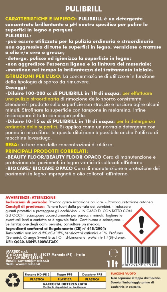 Come pulire il legno PULIBRILL   1LTx6Pz