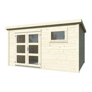 Casetta da giardino in legno 385x282 cm, pareti 28 mm grezze con porta doppia e finestra, per deposito attrezzi esterno - Esterni da Vivere