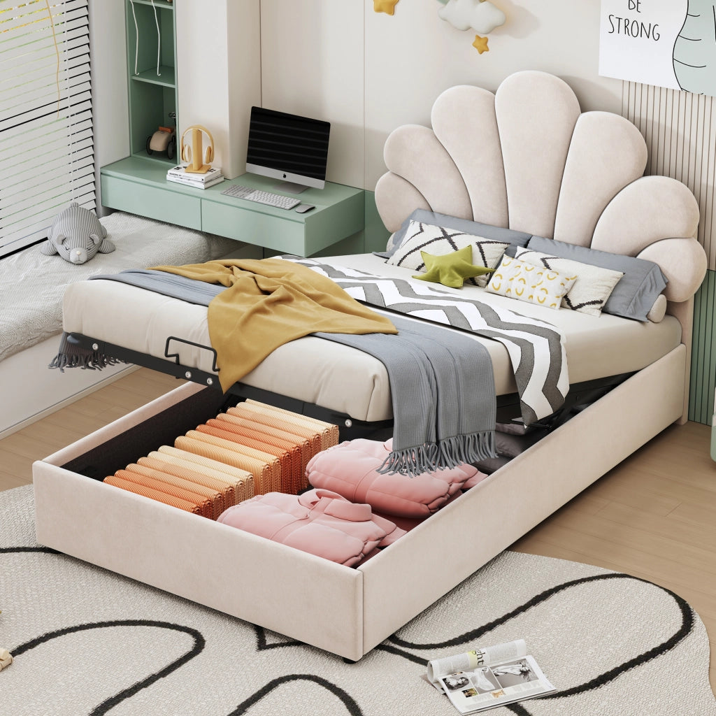 letto imbottito velluto beige 90 x 200 cm