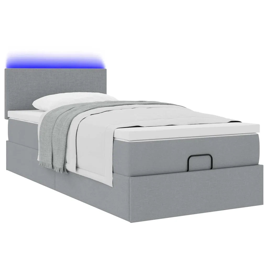 Pouf Letto con Materasso e LED Grigio Chiaro 80x200cm Tessuto
