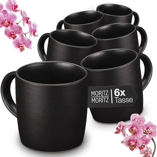 Set di 6 tazze da caffè in ceramica nera (300 ml)