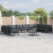 Set Divano da Giardino con cuscino 11 pcs Nero Acciaio