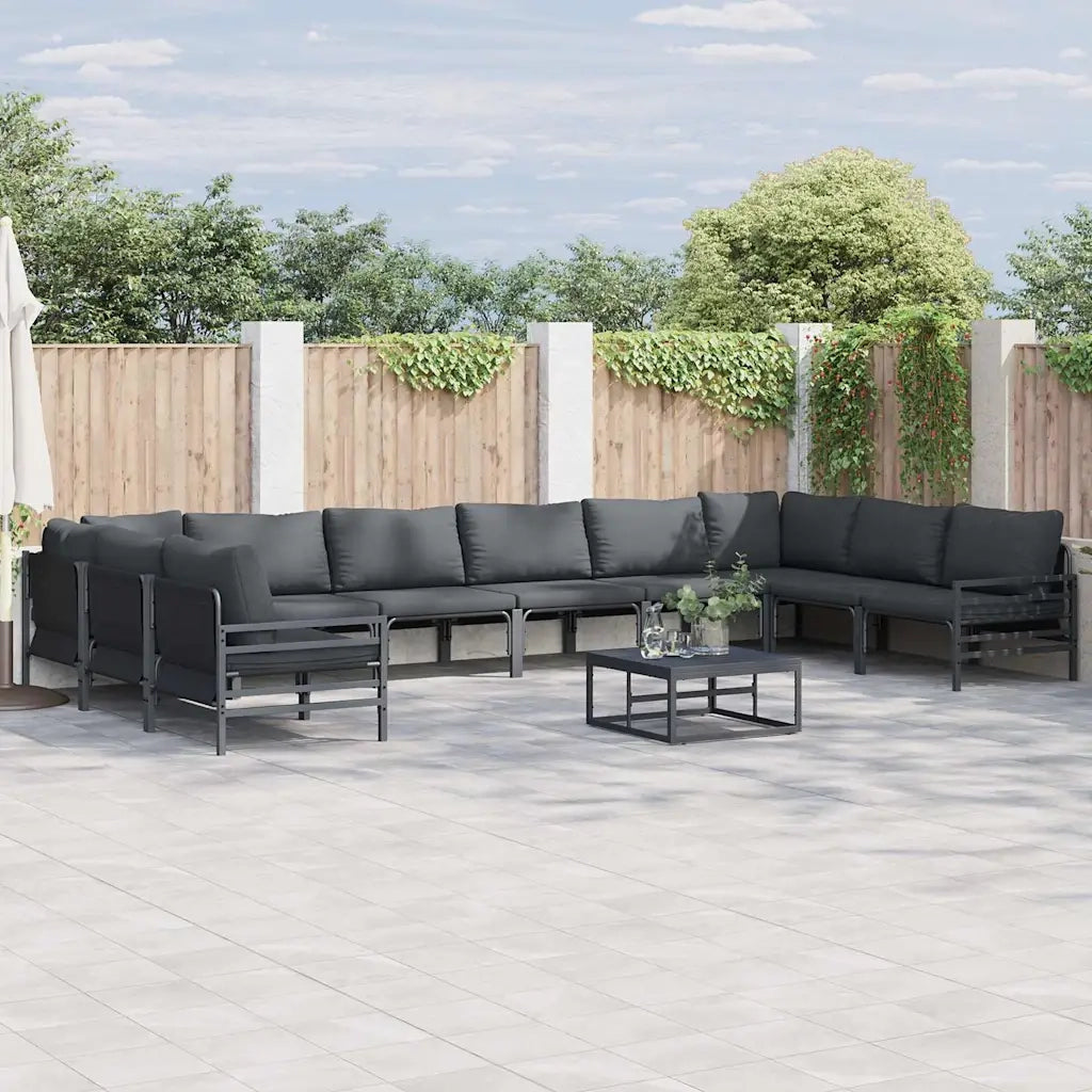 Set Divano da Giardino con cuscino 11 pcs Nero Acciaio