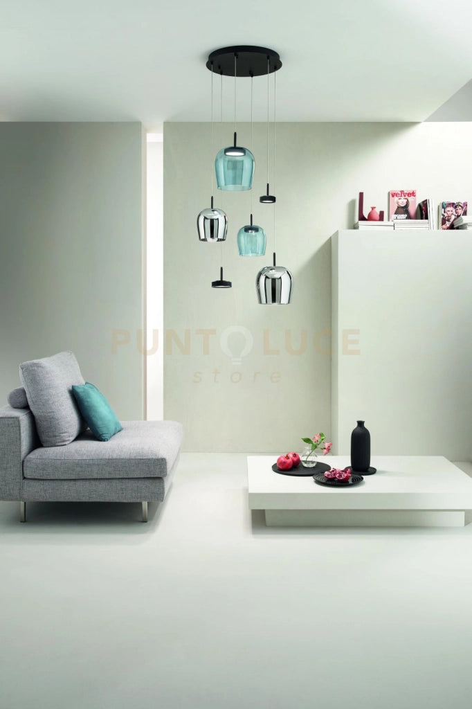 SOSPENSIONE NINA 6 LUCI NERO 3000K 2700LM 45W D.45CM VETRI ACQUISTABILI SEPARATAMENTE