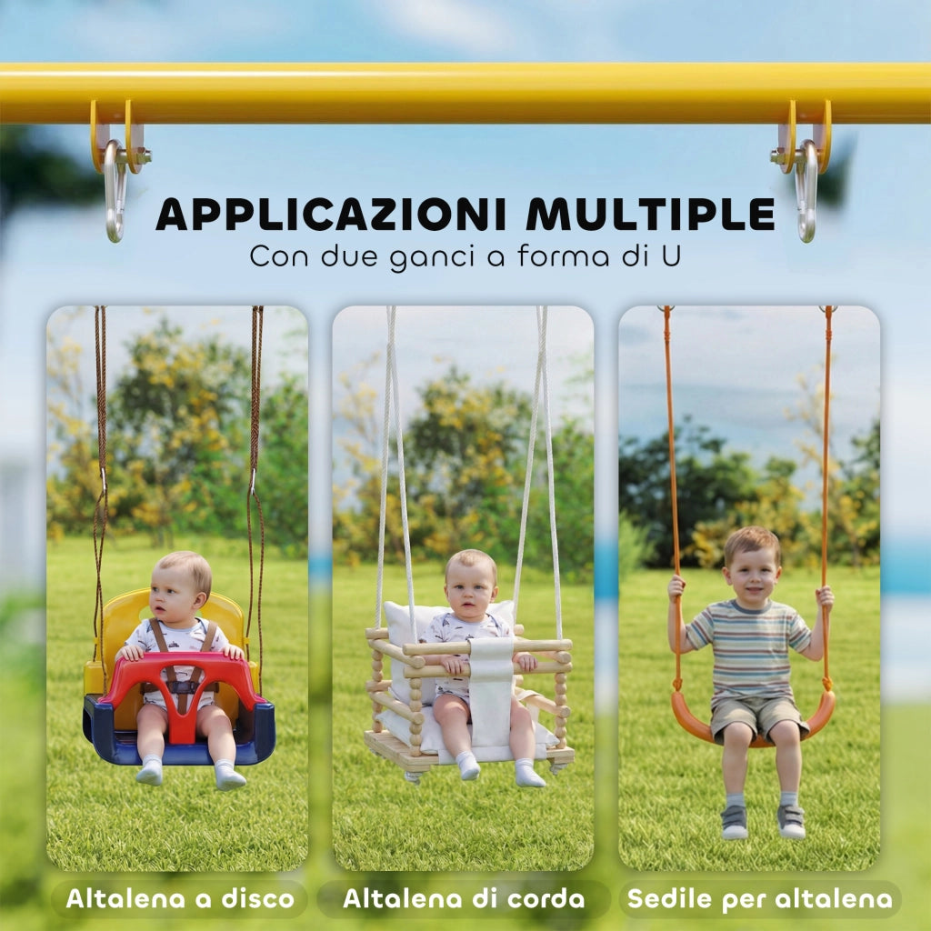 Struttura per Altalena da Giardino 128x155x157 cm con 2 Ganci in Acciaio Giallo e Blu