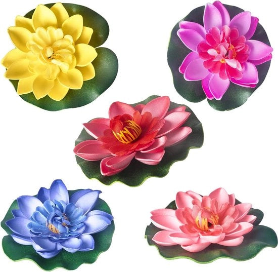 Propri Set di 5 Fiori d'Acqua Artificiali a forma di Loto - Materiale EVA - Adatto per Giardini, Laghi, Piscine, Acquari
