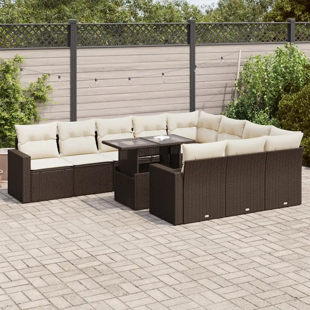 Set Divani da Giardino 11 pz con Cuscini Polyrattan Marrone 3326394