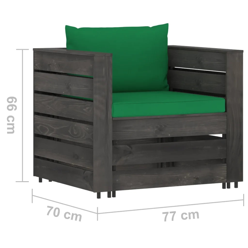 Set Salotto da Giardino 2pz con Cuscini Legno Impregnato Grigio 3068149