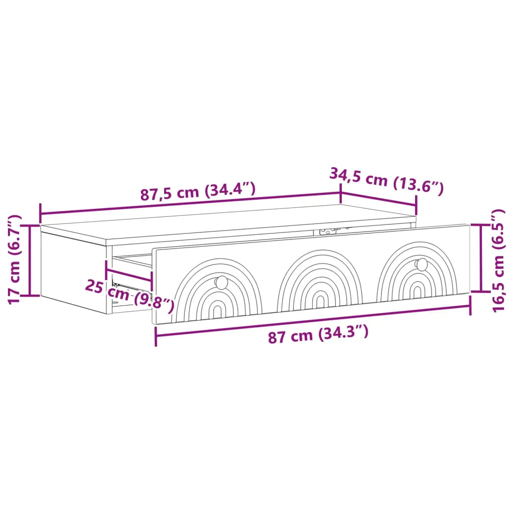 Tavolino da Parete Laterale 87,5 x 34,5 x 17 cm Grigio Cemento 898158