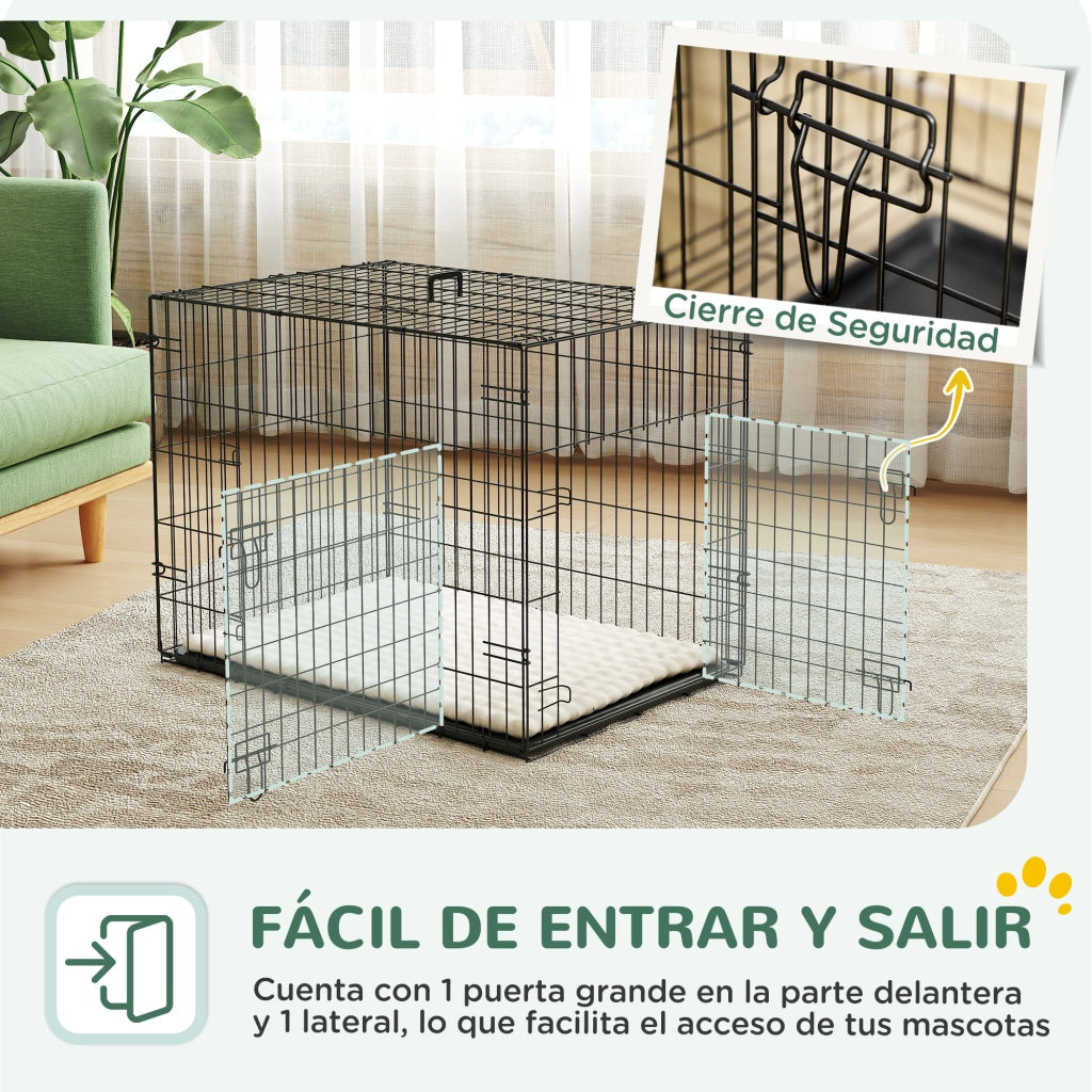 Cuccia per Cani Pieghevole con Cuscino ¨C Minimal ¨C 75x48,5x53 cm Nero e Beige