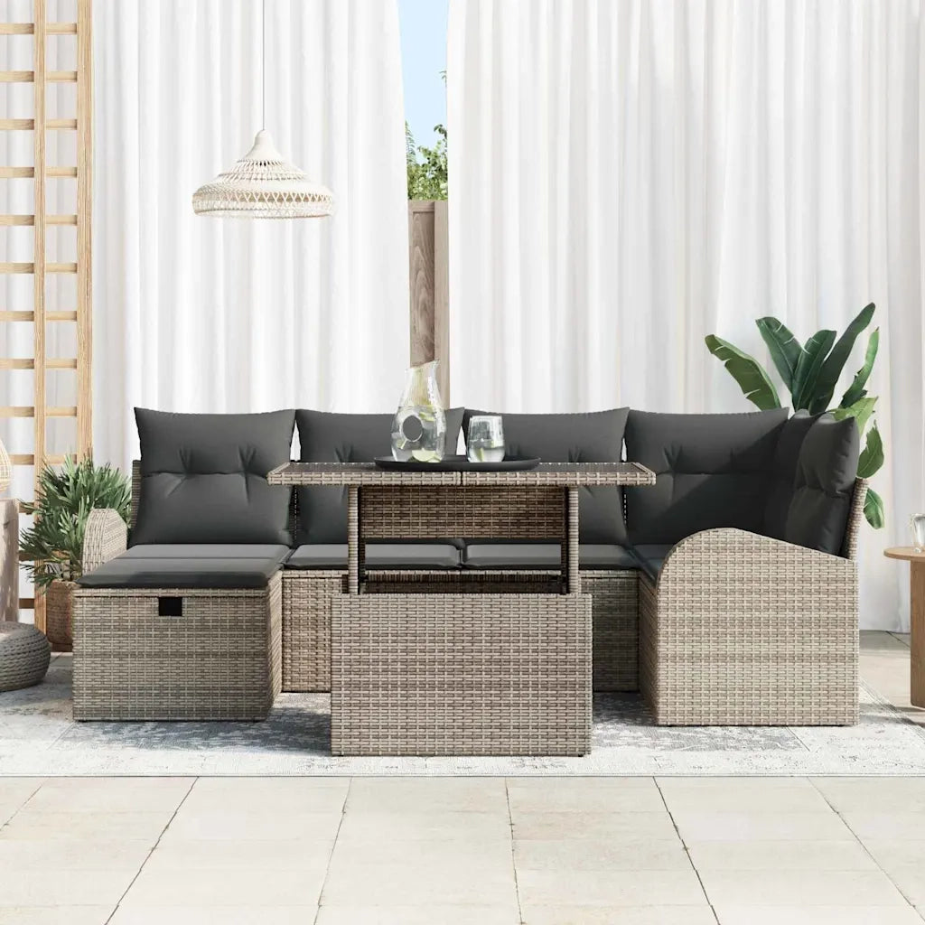 Set Divano da Giardino con cuscino 7 pcs Grigio Poly Rattan 3361088