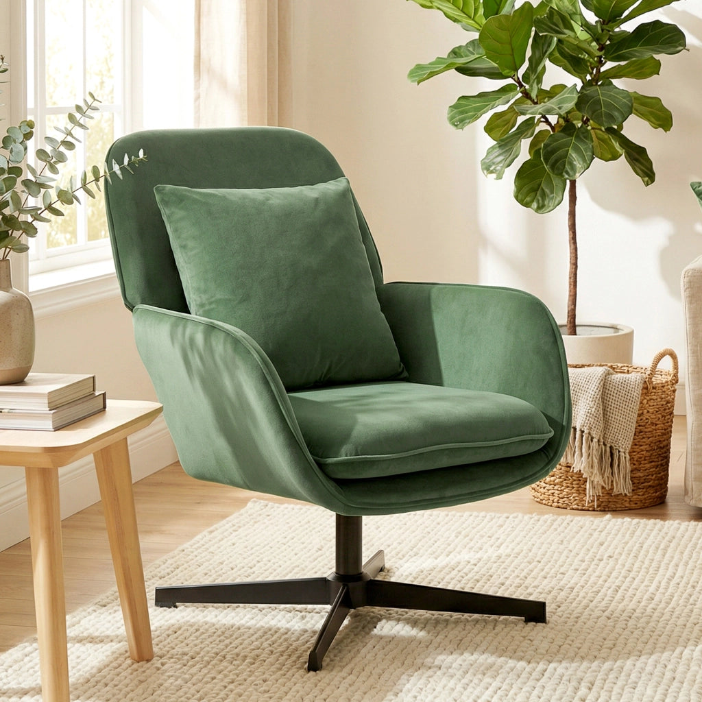 Poltrona Girevole con Cuscino ¨C Xylo ¨C Tessuto Velluto Verde