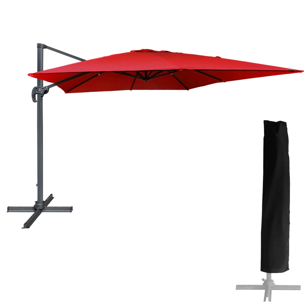 Ombrellone quadrato MOLOKAI 3x3m rosso + copertura