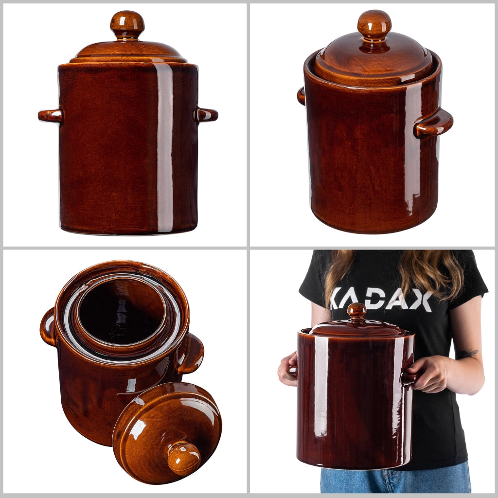 Vaso KADAX a forma di barile per sottaceti con collarino, 10 litri, in gres per cavoli e cetrioli.