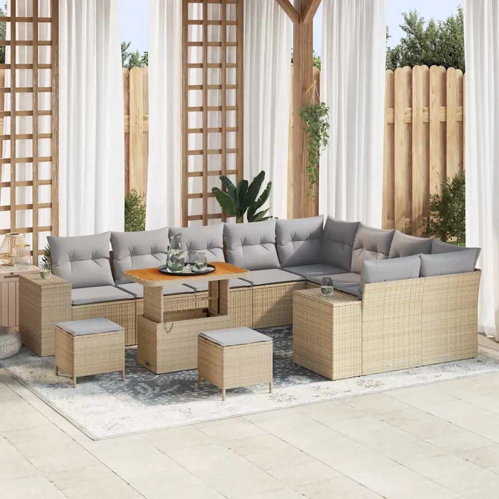 Set Divano da Giardino con cuscino 12 pcs Beige polyrattan 3362047