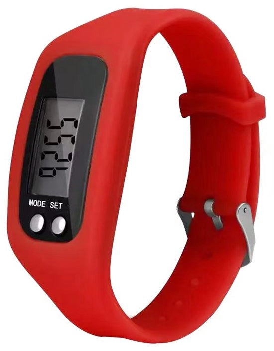 Orologio da corsa con contapassi in silicone, contacalorie e cinturino digitale - Rosso
