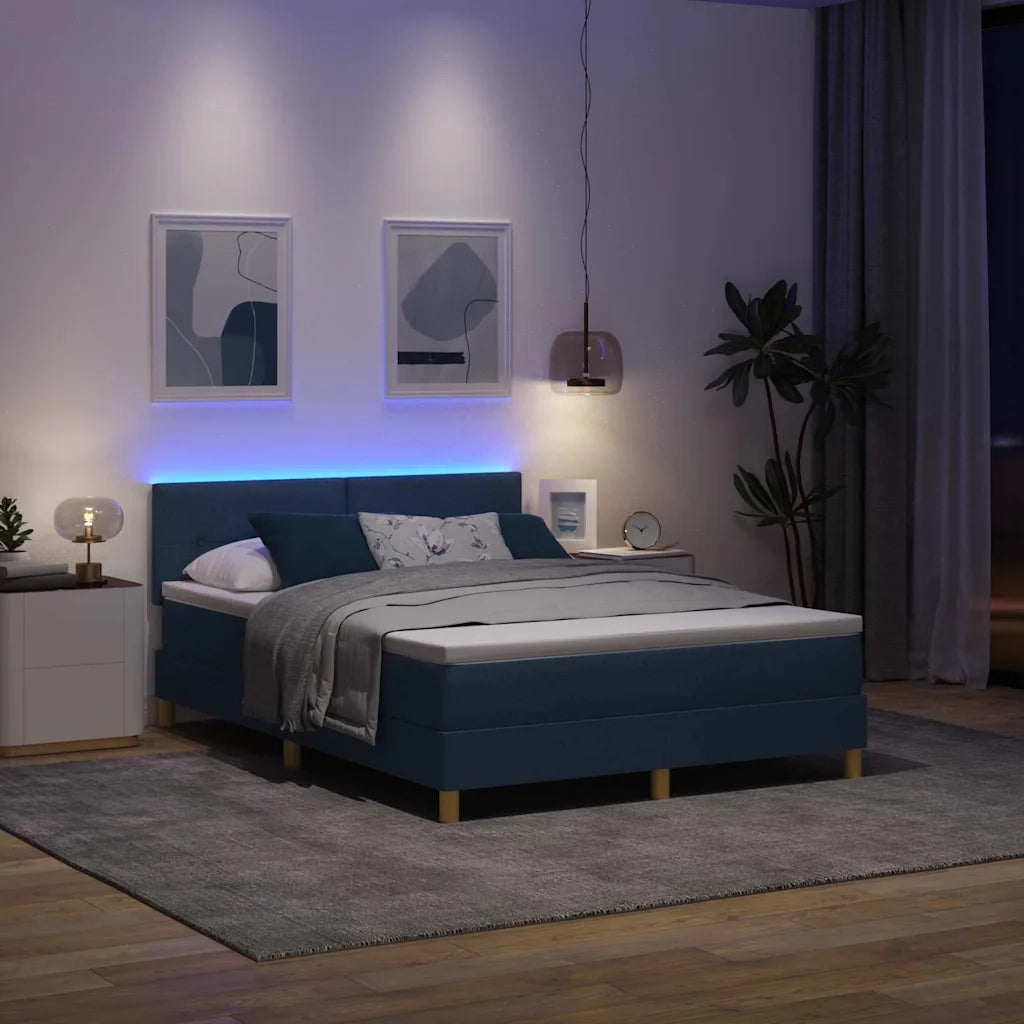 Letto a Sorgente LED con materasso Blu 140 x 200 cm Tessuto