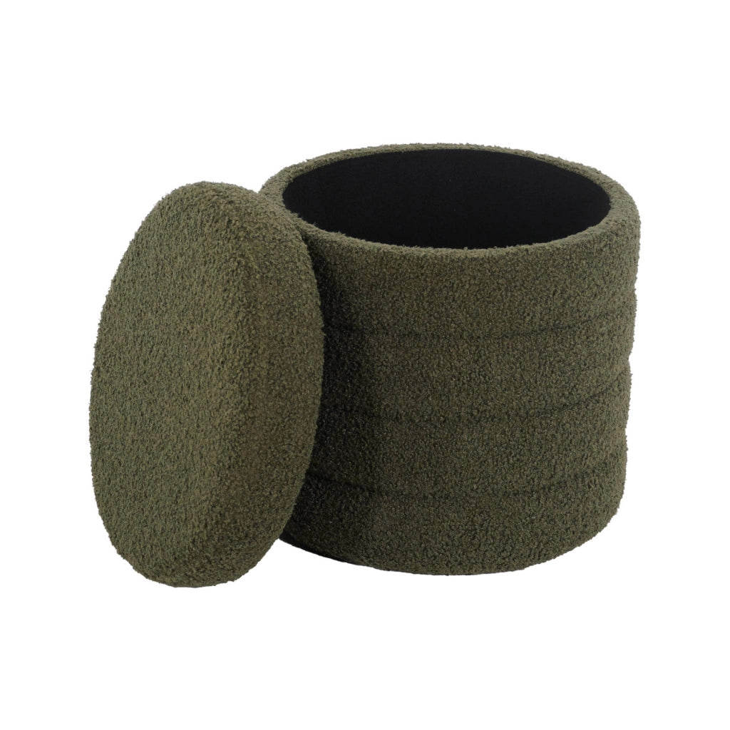 Pouf contenitore in bouclé, verde kaki